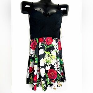 *NWT* Strapless Dress with Red Floral Pattern